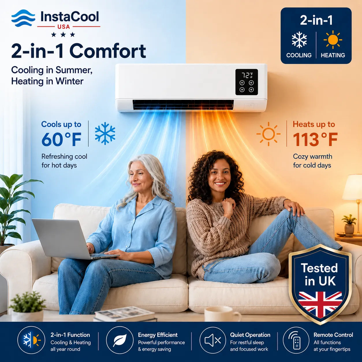 InstaCool Pro - Portable Air Conditioner & Heater – No Installation Required | 2-in-1 | Covers Up to 550 sq ft