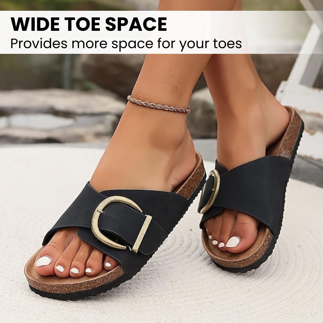 OrthoMia - Pain-relieving cork sandals with buckle belt design for women
