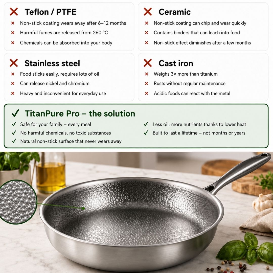 TitanPure Pro – Titanium pan without non-stick coating, PFAS- and PTFE-free | 30 cm