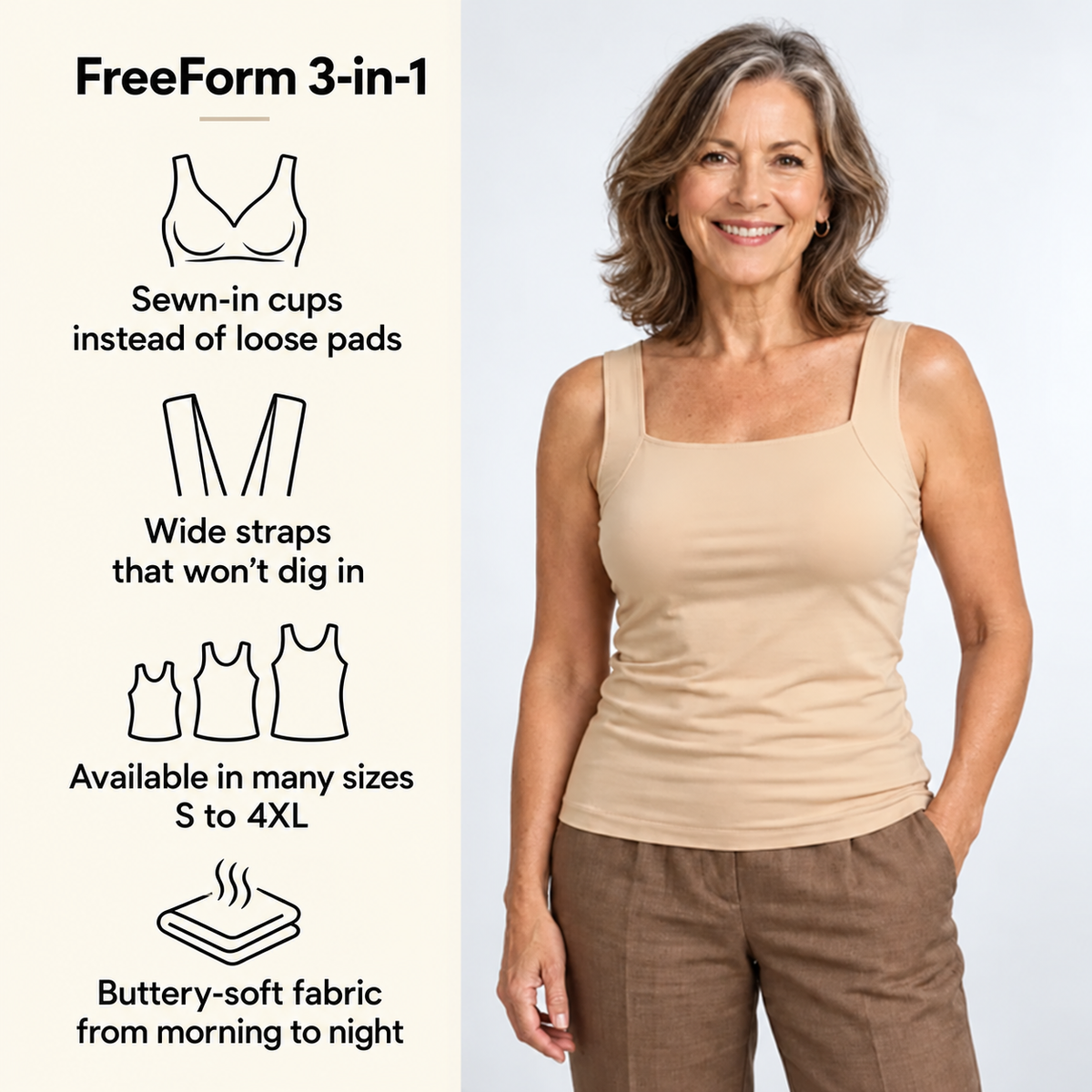 FreeForm 3-in-1 – The Top That Replaces Your Bra | Supportive Comfort Top with Built-In Bra