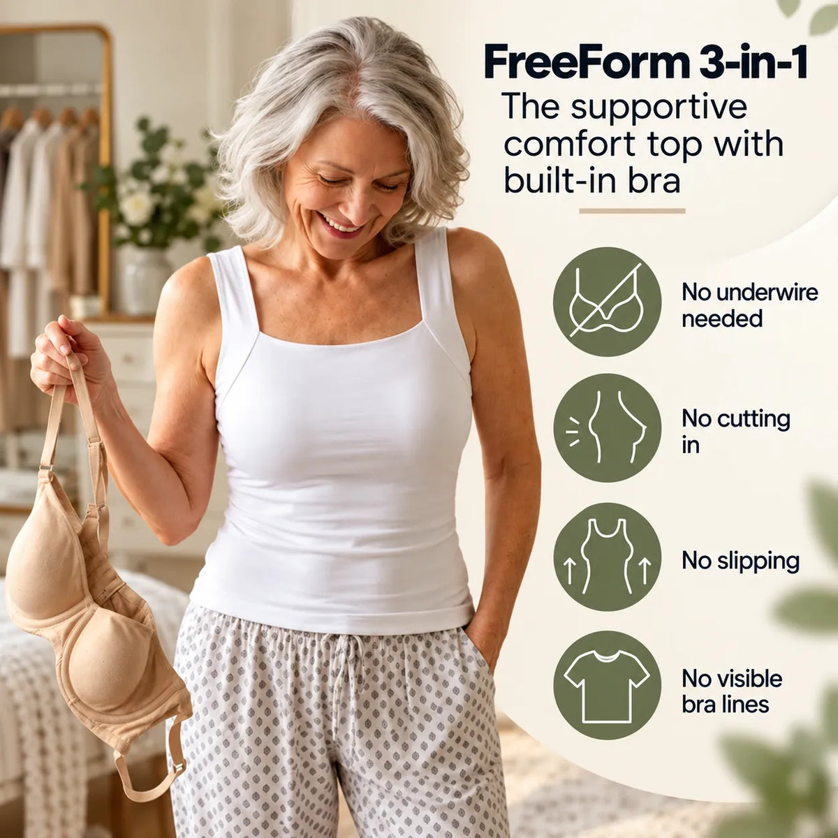 FreeForm 3-in-1 – The Top That Replaces Your Bra | Supportive Comfort Top with Built-In Bra